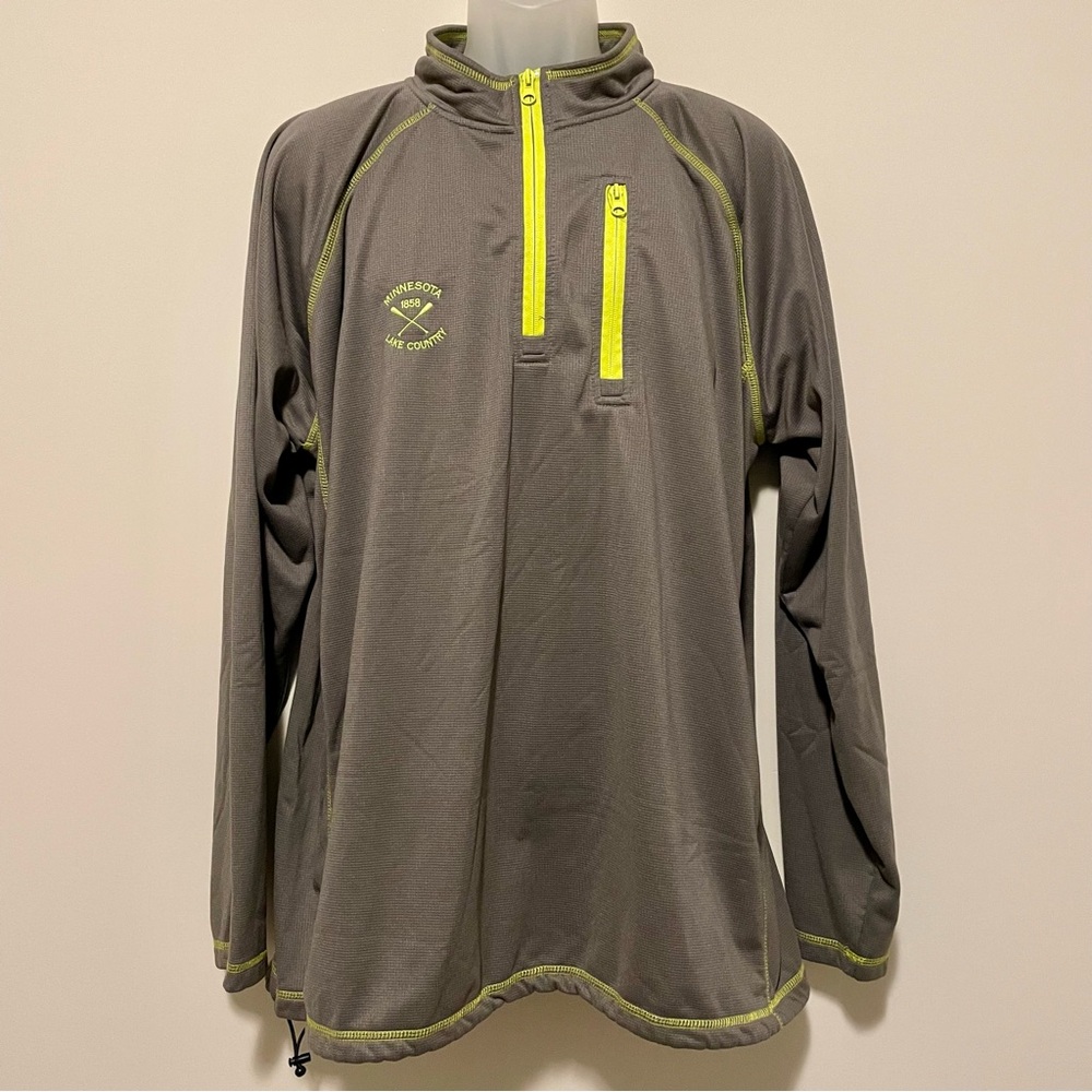 Men's Gray and Neon Green “Minnesota Lake Country” 1/4 Zip Pullover | Size XXL